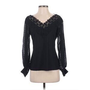 Sexy Venus‎ Black Lace V-Neckline Swiss Dot Puff Sleeves Top Shirt Blouse Size S